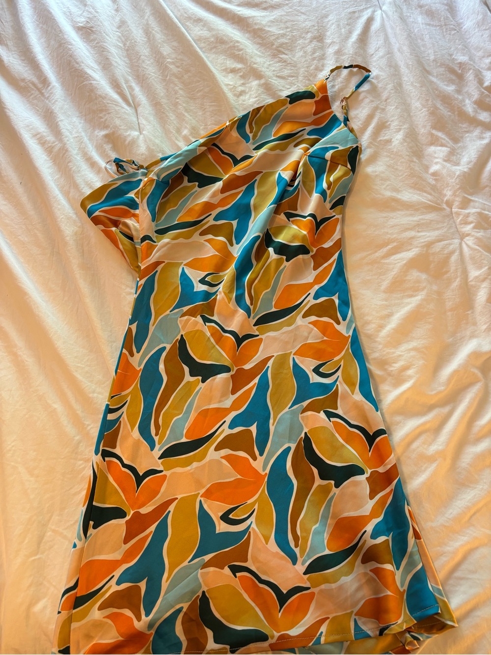 Multicolor Leaf-Print Slip Dress